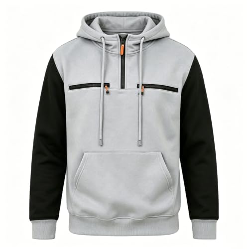 Men's Color Block Half Zip Drawstring Tactical Hoodie With Zipper Pockets - image 5
