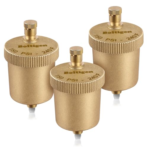 Boltigen 3 PCS 1/8 Inch NPT Brass Automatic Air Vent Valve, Heavy Duty Float Air Bleed Vent Kit for Hot Water Radiators Hydronic Heating Systems