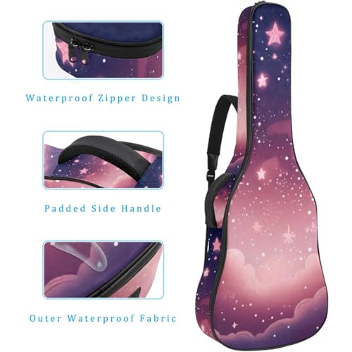 Housse guitare acoustique rembourrée avec poches accessoires ciel rose - 4