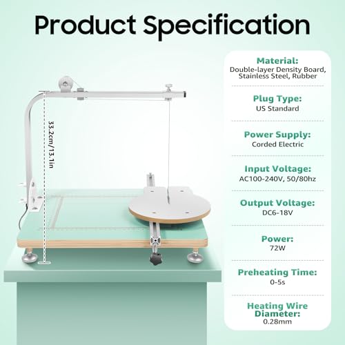 Surneis 72W Hot Wire Foam Cutting Machine, Portable Lightweight Working Table Tool Table Top Styrofoam Cutter with Stepless Vage Knob Adjustable Stand Angle for Cut Foam, Sponge, Pearl Cotton - Image 3