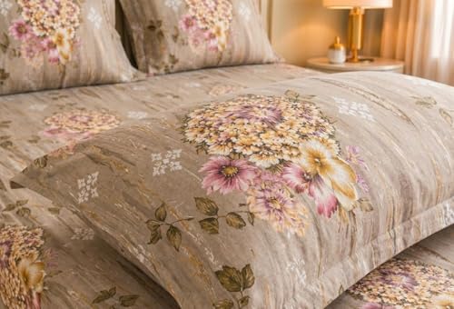 Image of Castiqa Elastic Fitted Supersoft Premium Polycotton 200TC King Size Bedsheets with 2 Pillow Covers (Fits Upto Mattress of 8Inches) (Camel, Full 72x78x8Inch)