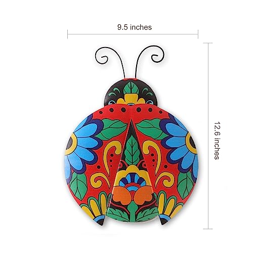 Scwhousi Metal Ladybugs Outdoor Wall Decor,Mexican Pottery Outdoor Decor,Talavera Garden Decoration Hanging for Fence,Yard, Patio,Living Room,Bedroom,Muticolored