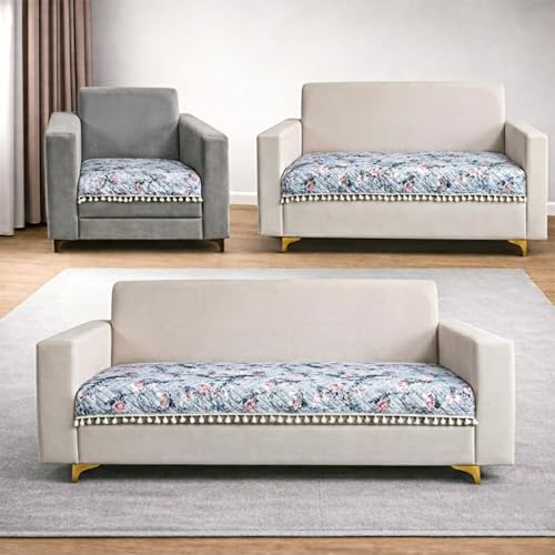 Image of Homerz Premium Printed Quilted Velvet Sofa Slip Cover Protector with Tassels, Sofa Mat, Exact Size, Antislip Cover (Grey Autumn, 6 (3+2+1) Seater, Half)