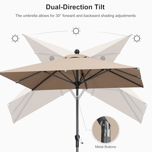 Image of PURPLE LEAF Patio Market Umbrella 8' x 8' Square Tilt Taupe 8 Ribs Garden