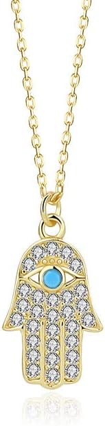 14K Gold Moissanite Hand of Fatima Necklace, Turquoise Evil Eye Pendant Necklace, Birthday, Mother's Day Gift for Mother, Wife, Girlfriend