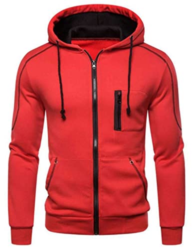 Kinkia Men's Zipper Hooded Sweatshirt Solid Slim Long Sleeve Drawstring Hoodies Jacket
