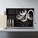 LMSDYSHU Black background flowers——Tempered Glass Backsplash for Kitchen，Frameless, Stove Backsplash Protector for Wall,Easy to Clean, Home Decor (30