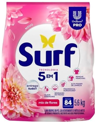 Surf Detergente em Pó Flor de Lis, Tecnologia 5 em 1, 5,6 kg, 84 Lavagens, Remove Manchas e Alto Poder de Limpeza