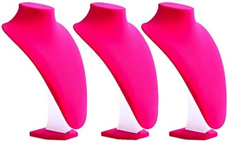 COMELYJEWEL 3pcs/pack Deep Pink 9" Velvet Necklace Holder Home Display Stands Mannequin Bust Stand Mannequin Bust Valentine Jewelry Organizer Event Showcase