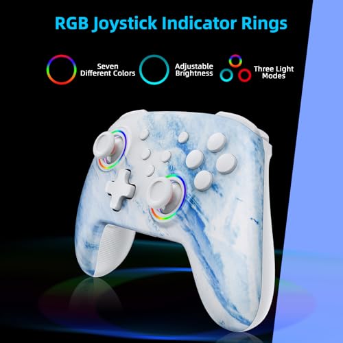 Image of NexiGo Wireless Controller (No Deadzone) for Switch 2 and Switch, Extra Controllers for Nintendo Switch Controllers, Bluetooth Switch Controller, Turbo and LED Light (White & Blue)