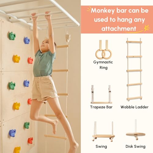 Image of Curious Cub Jungle Gym for Kids Indoor | Kids Gym Play Set | Contains Monkey Bar, Gymnastics Ring, Disk Swing, Rope Ladder for Kids to Play Indoor Fun Activity for Ages 4+