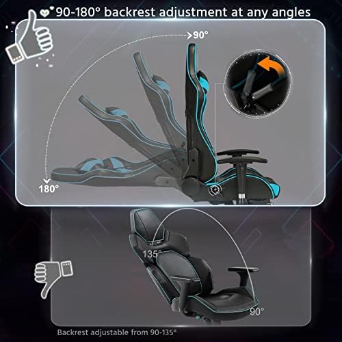 Yaheetech Video Game Chair High Back Computer Gaming Chair Lumbar Support Adjustable Reclining Racing Chair Ergonomic Gaming Chair with Footrest and Armrests (Neon Blue)
