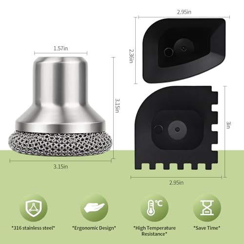 Image of Cast Iron Scrubber and Scraper, 316 Chain Mail Scrubber for Cleaning Dishes, Stock Pots,Black, 1 Count ((Small Chain Mail))