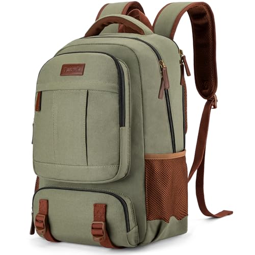 Tzowla Mochila Lona Portatil Hombre,Bolsa para Mujer,Mochila de Vintage Trabajo Viaje para Ordenador Portatil de 15 15,6 Pulgadas,Mochila para Portatil Escolar con Puerto de Carga USB Verde