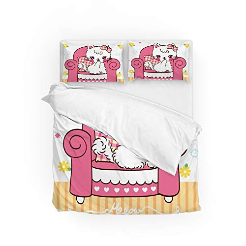 Parure de lit motif chat 3 pièces double en polyester doux