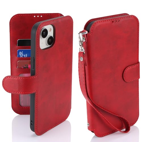 Havaya いphone15Plus ケース iPhone 15 Plus ケース iPhone15プラス ケース 手帳型 ストラップ 軽薄 耐衝撃 カード収納 カバー レンズ保護 (6.7インチ対応)-ワインレッド