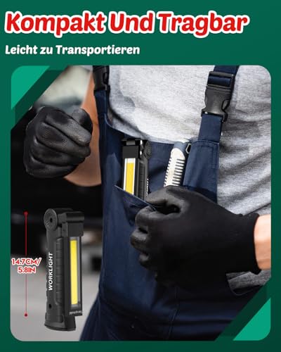 Coquimbo LED Arbeitsleuchte Werkstattlampe, Taschenlampe LED Aufladbar Werkstatt Handlampe mit Magnet und Haken für Auto Reparatur Camping Notfall, Geschenke für Männer (4 Stück, Schwarz)