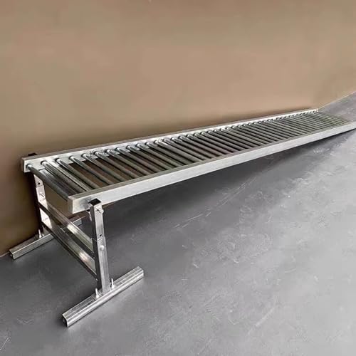 Genérico Transportador de Gravedad de Acero Inoxidable de Altura Ajustable con Rodillos Resistentes para la Descarga de mercancías, Ideal para Troncos, Cajas de cartón y carpintería - 50 cm Plateado-