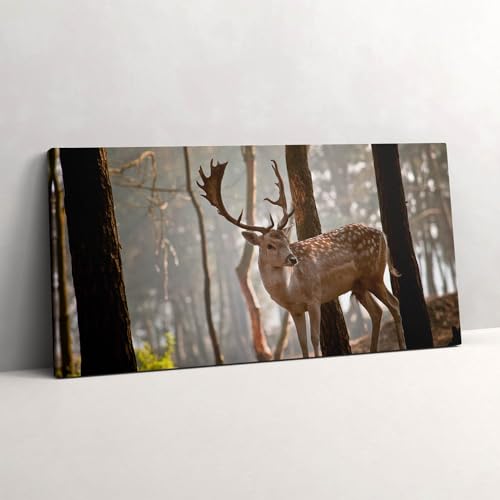 Toile 100x50cm cerf au soleil levant pour une atmosphère douce et poétique