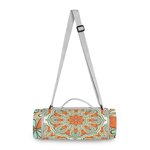 BEUSS Alte Orientalische Floral Retro Picknickdecke wasserdicht Kreative Runde Picknick-Matte Kampierende Strand Yoga Decken Matten im Freien Faltbar Leicht Matte Decke mit Tragegriff(148cm x 148cm) Cover
