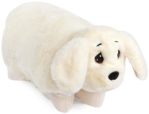 BRUBAKER Kuscheltier-Kissen Hund - 2 in 1 Plüschtier und Kuschelkissen - 40 x 30 cm Kuschelhund - aufklappbares Kinder Plüschkissen mit Klettverschluss - Tierkissen Hundekissen Stofftier - Weiß