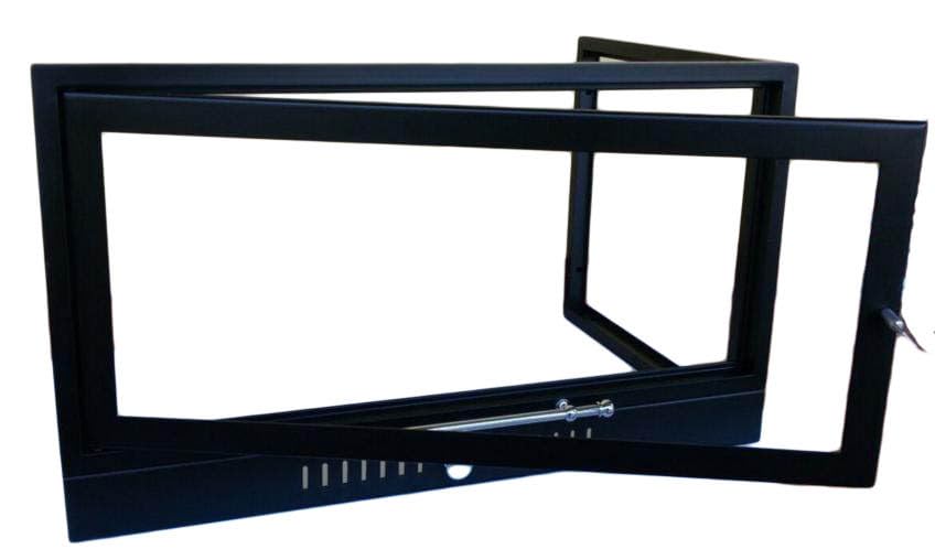 SPORTELLO A L CON VETRO CERAMICO 760° X CAMINO TERMOCAMINO STUFA A LEGNA PORTA (L 85 X 45 H 50, MANIGLIA CROMATA)