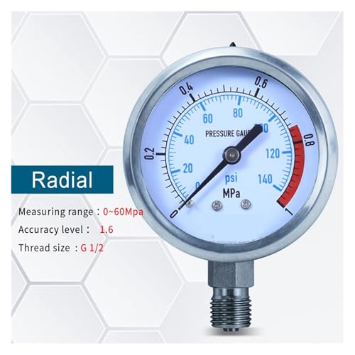 Manomètre hydraulique Radial 0-60mpa en acier inoxydable avec raccord G 1/4