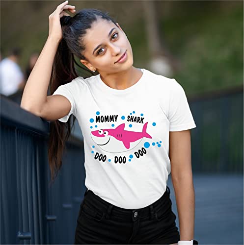 Image of Hangout Hub Men's Women's Boy's Girl's Round Neck T-shirt Shark Family Printed White Color -Family Tshirts