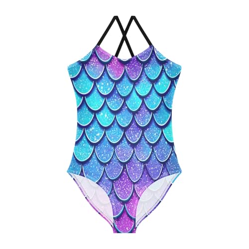 Blue Purple Dragon Scales Pattern Girls One-Piece Swimsuit Beach Swim Bathing Suit