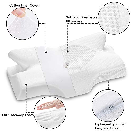 Elviros Cervical Memory Foam Pillow, Contour Pillows for Neck and Shoulder Pain, Ergonomic Orthopedic Sleeping Neck Contoured Support Pillow for Side Sleepers, Back and Stomach Sleepers Elviros Cervical Memory Foam Pillow, Contour Pillows for Neck and Shoulder Pain, Ergonomic Orthopedic Sleeping Neck Contoured Support Pillow for Side Sleepers, Back and Stomach Sleepers