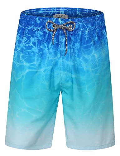 ELETOP Men's Swim Trunks Quick Dry Bathing Suit Swimming Board Shorts Mesh Lining Beach Swimwear Ripple Gradient Blue L