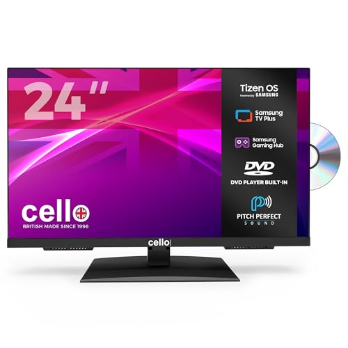 Cello C2426TZF 24-inch Tizen OS Smart LED TV/DVD By Samsung Gaming Hub Pitch Perfect Speakers Netflix Bluetooth UK Made Ideal for Kitchen Bedroom & Small Spaces
