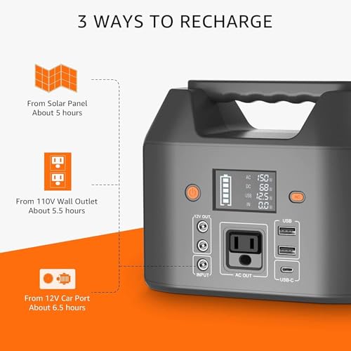 Image of EnginStar Portable Power Station 150W 155Wh Solar Generator 110V 42000mAh Portable Power Bank w /AC Outlet, 6 Outputs External Battery Backup LED Light for Outdoor Camping