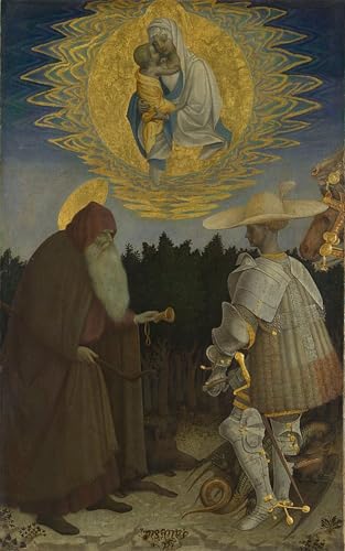 XcBAIHOUD Reproducción de lienzo Figura Pintura Famosos Cuadros la Vergine col Bambino ei Santi Antonio Abate e Giorgio di Antonio Pisanello para Decoración de Paredes 60x90cm