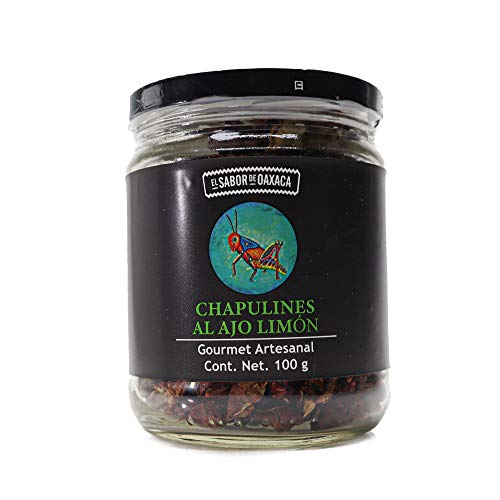 El Sabor de Oaxaca, Chapulines Ajo y Limón PREMIUM, Healthy Snacks, Garlic and Lemon Grasshoppers, Handcrafted, Mexican Gourmet Artisan Product, 3.5 Oz