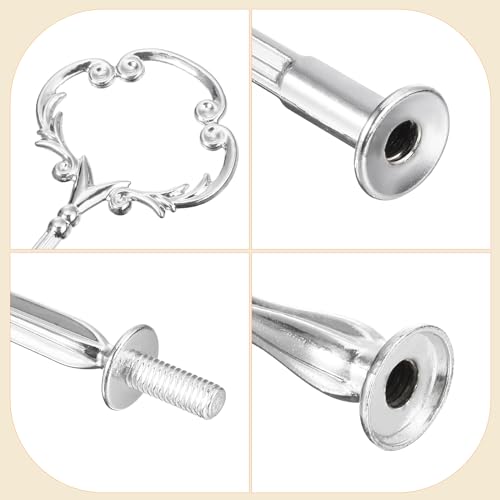 Sourcing Map 3-Tier Silver Zinc Cake Stand Handle Rods with Mounting Parts for Multi-Tiered Presentation, 3-Tiers Flower Silver - Image 2