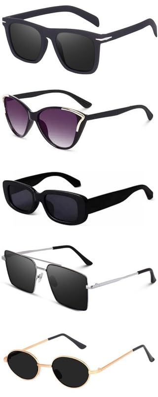 Unisex combo offer pack of 5 shades Unisex Fashion Sunglasses Set, 5 Pairs, Metal Frame, Black and Silver - Combo5-26103-image-14
