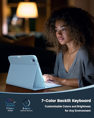 Image of typecase Folio iPad 11th /10th Gen Keyboard Case (11 inch A16 2025 & 10.9 inch 2022) - Magnetic Wireless Detachable Keyboard, 7-Color Backlight, Thin & Light, Pencil Holder - Sky Blue