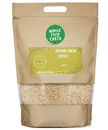 Wholefood Earth Lentejas Verdes Orgánicas 1kg | Sin OGM | Veganas | Ricas en fibra | Ricas en proteína | Certificadas orgánicas