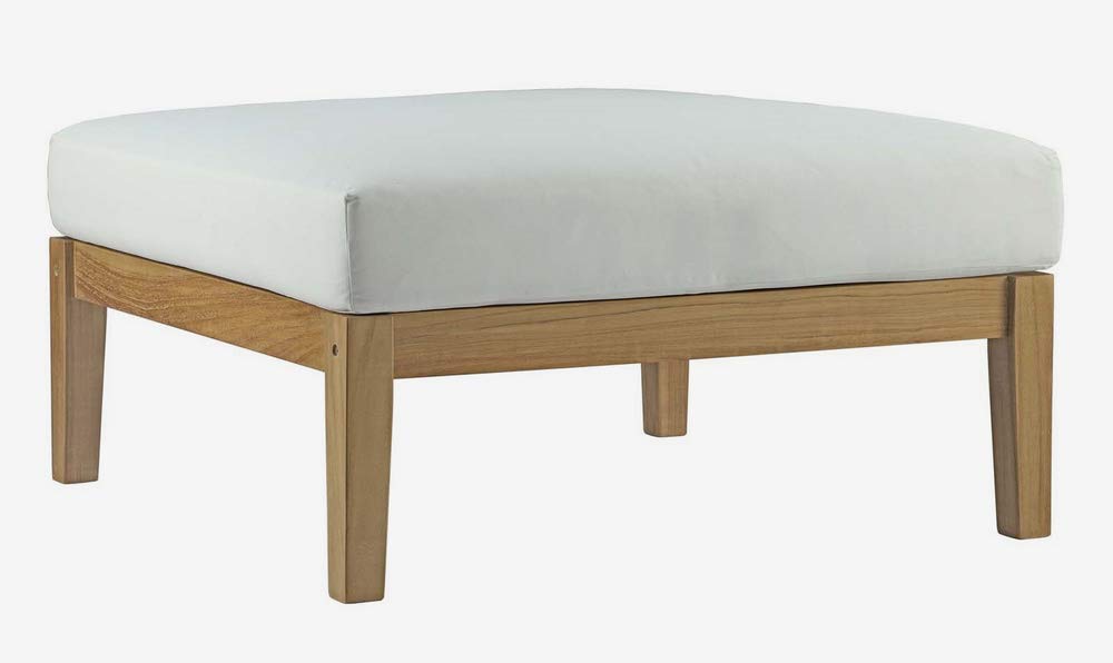 Modway Bayport Teak Wood Outdoor Patio Ottoman in Natural White