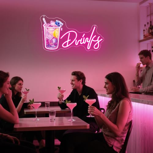 Image of Drinks Neon Signs for Wall Decor,Cool Cocktail Glass LED Sign Art Wall Lights,Lemonade Drinks Neon Signs for Beer Bar Decor,Pub Party,Night Club,Man Cave,Business,Shop