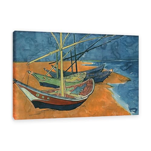 Tableau Bateaux à voile sur la plage MOBYAT, impression sur toile 80x120cm avec cadre interne