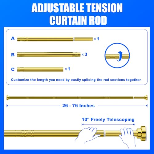 Image of Ausemku Shower Curtain Rod Tension - 26-76 Inch Never Rust Non-Slip Spring Tension Curtain Rod No Drilling Stainless Steel Curtain Rod Use Bathroom Kitchen（Gold）