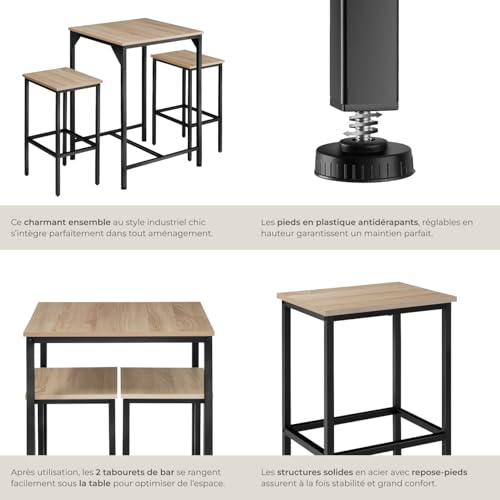 Ensemble bar Inverness 3 pcs industriel chêne TecTake