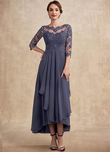 Women Long Floral Lace Chiffon Mother of Bride Dresses A-line Pleated Formal Party Evening Gown3