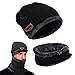 Produktbild May Huang Wintermütze, Beanie Mütze und Schlauchschal, mit Fleecefutter Mütze Schal Sets, Wolle Strickmütze Wintermütze und Loop Schal für Herren und Damen (Schwarz)