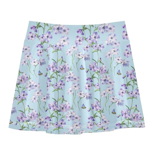 Spring in Blue Tennis Skirt for Girls with Shorts Youth Cheer Skirt with Pockets Flowy Little Girl Skort