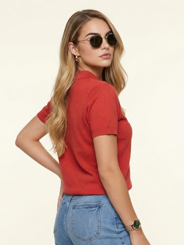 Image of JUNEBERRY Women's Flatknit Solid Half Sleeve Polo T-Shirt with Collared Neck, Casual Style for Office, Travel, (Sizes S to 2XL)