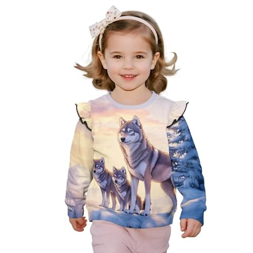 Uourmeti Toddler Long Sleeve Athletic Tops Fall Clothes Girls Ruffle Shoulder Tee Shirts