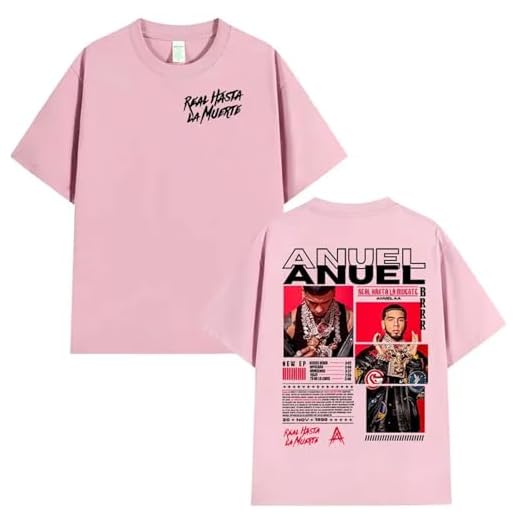 Camiseta para Hombre De Algodón con Cuello Redondo Camiseta Vintage Trend Harajuku Streetwear Rapper Anuel AA Merch De Dos Caras Estampado Manga Corta-Pink||x_s